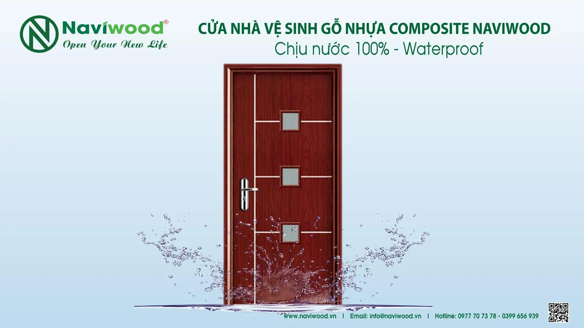Cửa Nhà Vệ Sinh Gỗ Nhựa Composite Naviwood – Cánh Dày 45mm Chống Nước, Cách Âm Tốt
