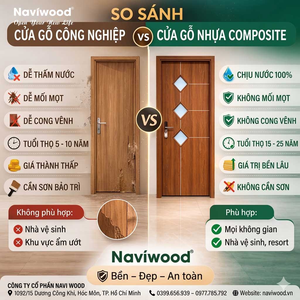 So Sánh Cửa Gỗ Công Nghiệp & Cửa Gỗ Nhựa Composite | Naviwood