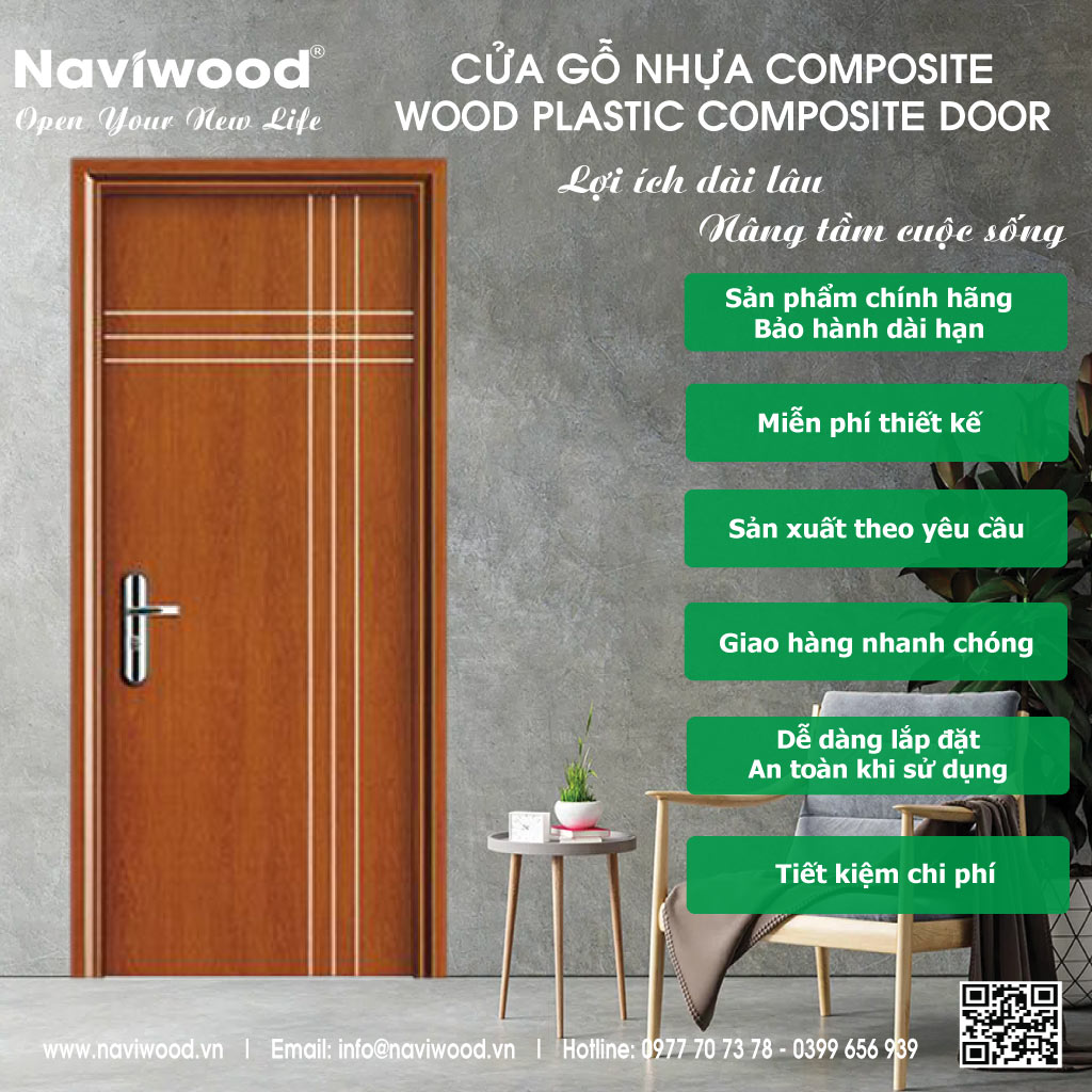 Cửa thông phòng gỗ nhựa composite đẹp NW06 - Cửa gỗ nhựa Naviwood