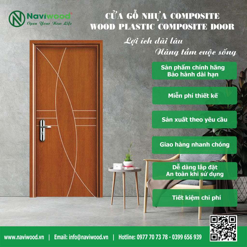 Cửa gỗ nhựa composite NW35 - Cửa phòng ngủ ấn tượng - Cửa gỗ nhựa Naviwood