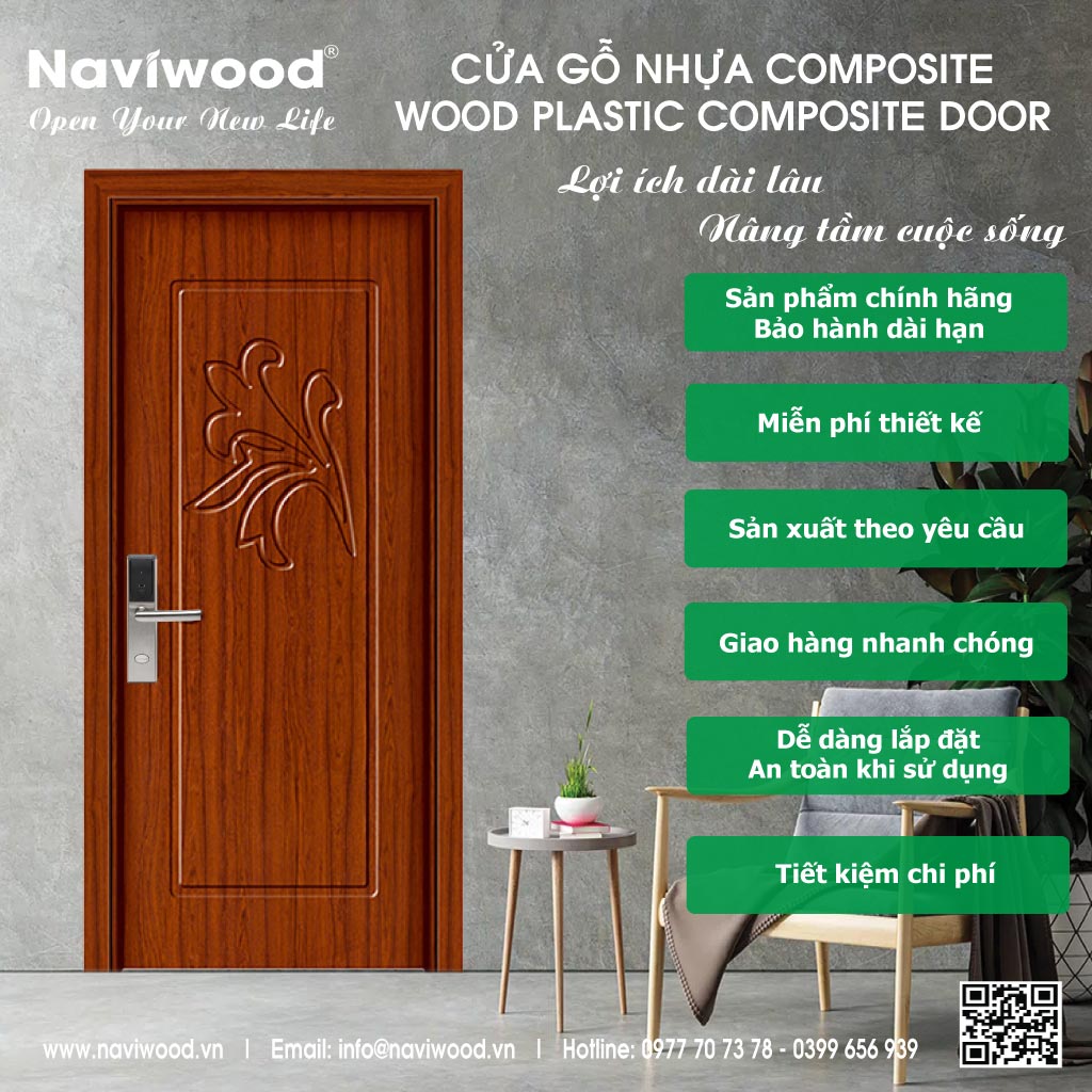 Cửa thông phòng gỗ nhựa composte NW91: sang trọng, hiện đại - Cửa gỗ nhựa Naviwood