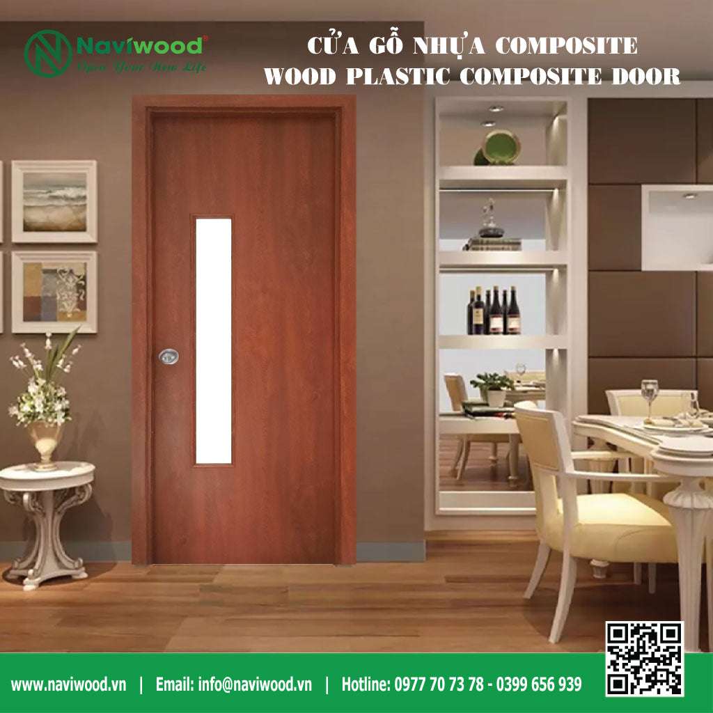 Cửa nhà vệ sinh gỗ nhựa composite đẹp - Naviwood dày 45mm nguyên khối chịu nước 100% - Cửa gỗ nhựa Naviwood