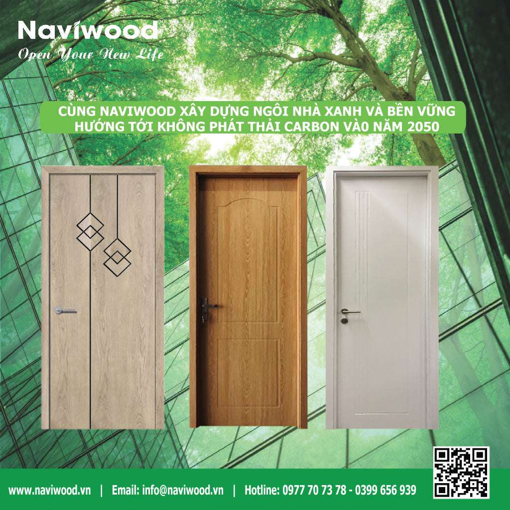 Cửa Phòng Ngủ Gỗ Nhựa Composite Naviwood NW55 - Yên Lặng Cho Giấc Ngủ Ngon - Cửa gỗ nhựa Naviwood