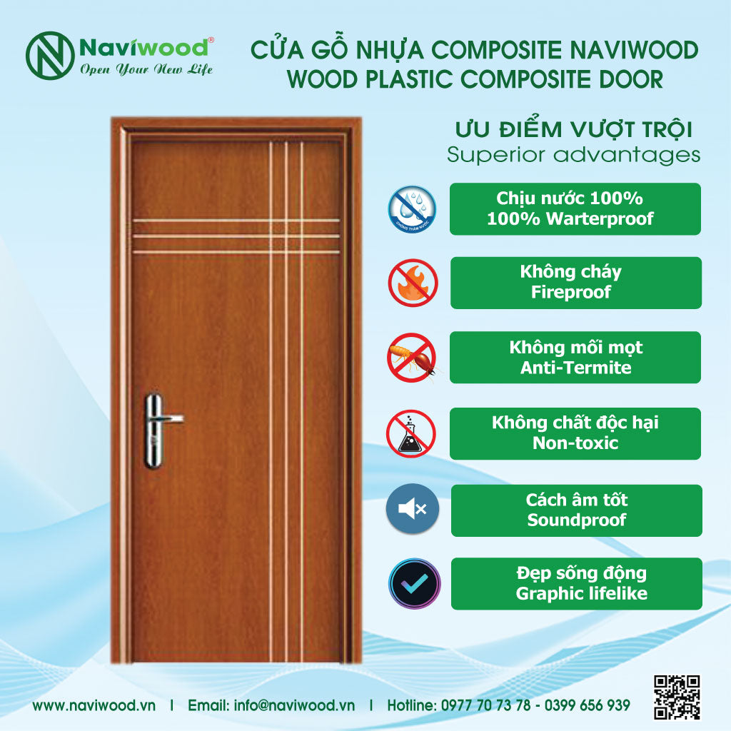 Cửa thông phòng gỗ nhựa composite đẹp NW06 - Cửa gỗ nhựa Naviwood