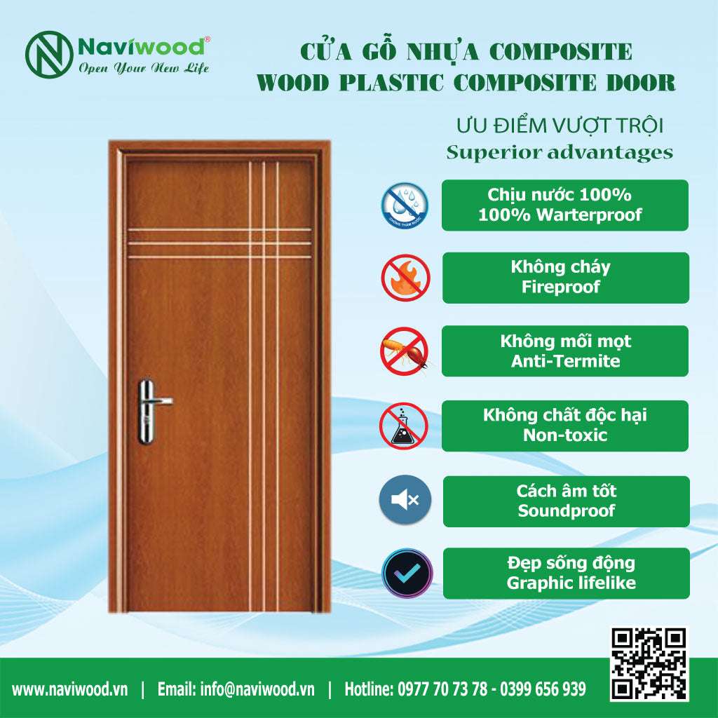 Cửa thông phòng gỗ nhựa composite đẹp NW06 - Cửa gỗ nhựa Naviwood