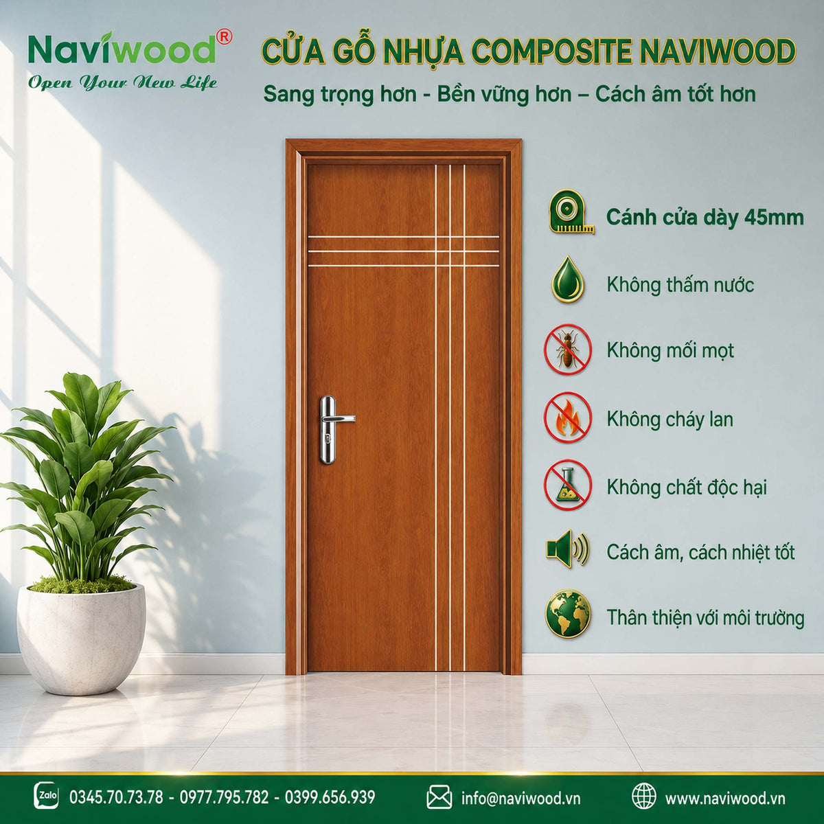Cửa thông phòng gỗ nhựa composite đẹp NW06 - Cửa gỗ nhựa Naviwood