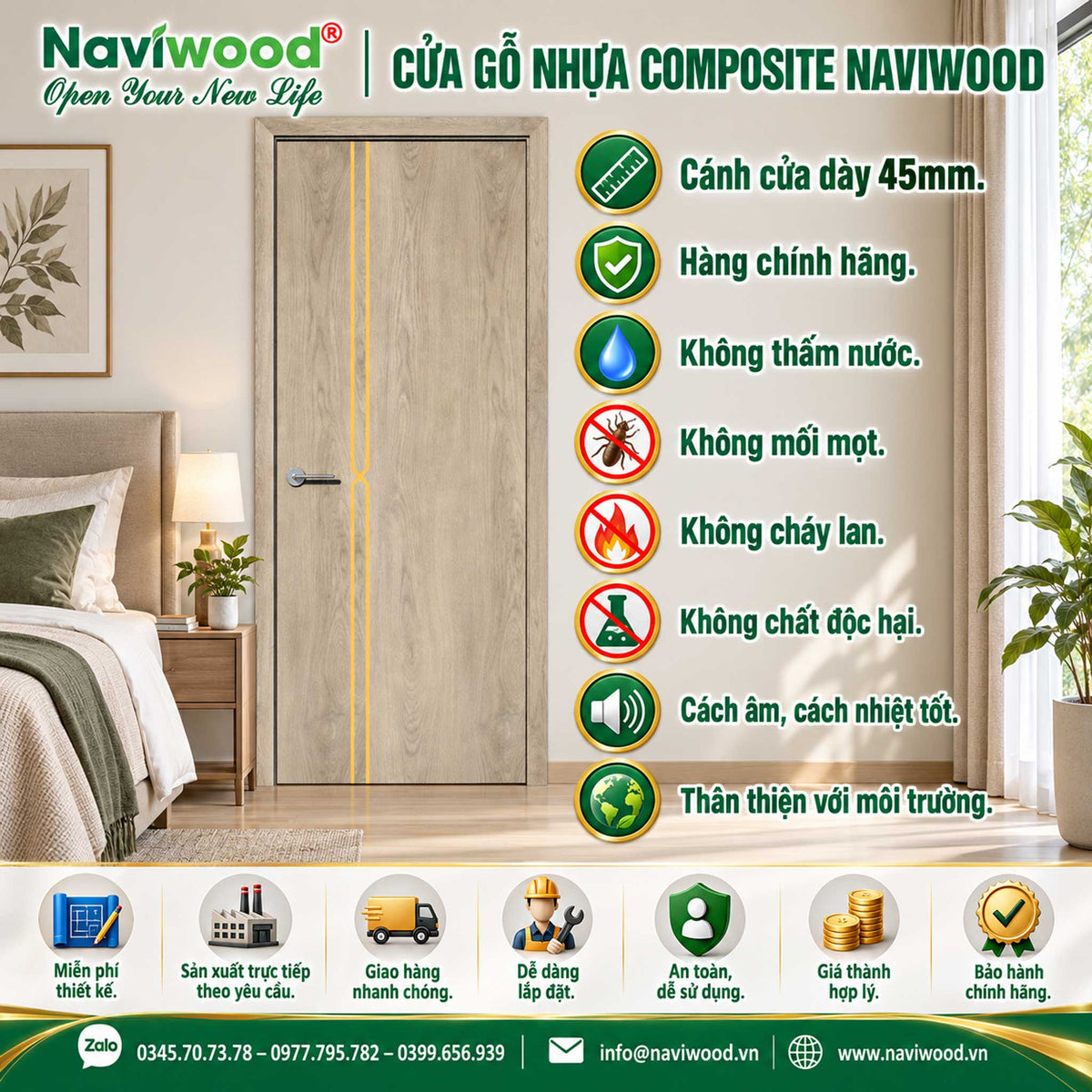 Cửa gỗ nhựa composite NW105: Chất lượng vượt trội - Cửa gỗ nhựa Naviwood