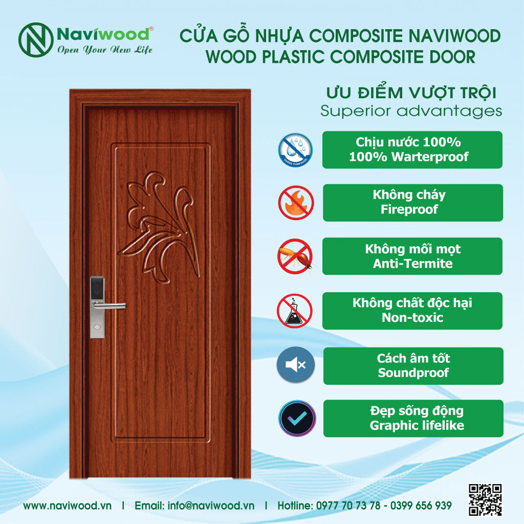 Cửa thông phòng gỗ nhựa composte NW91: sang trọng, hiện đại - Cửa gỗ nhựa Naviwood