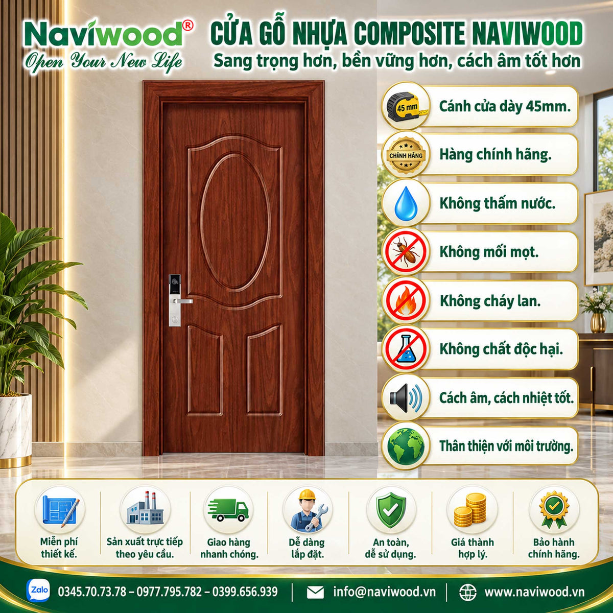 Cửa gỗ nhựa composite đẹp NW147: Sang trọng hơn, bền vững hơn - Cửa gỗ nhựa Naviwood