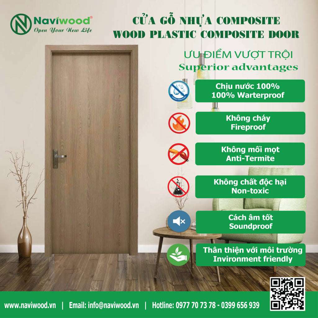 Cửa phòng ngủ đẹp gỗ nhựa composite Naviwood NW29 - Mang đến sự sang trọng và an toàn cho không gian nghỉ ngơi của bạn - Cửa gỗ nhựa Naviwood