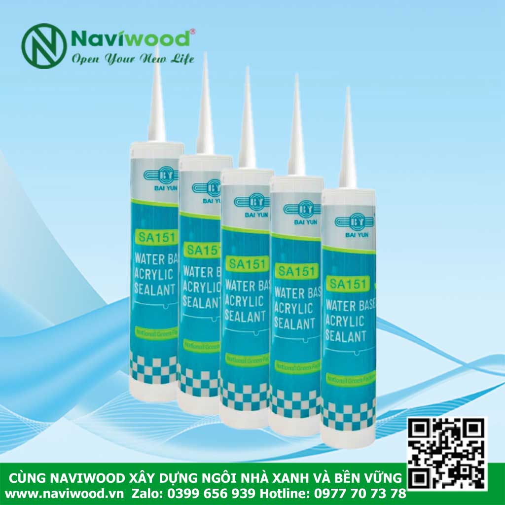 Keo Silicone Acrylic BAI YUN SA151: Khô nhanh, chống thấm - Cửa gỗ nhựa Naviwood