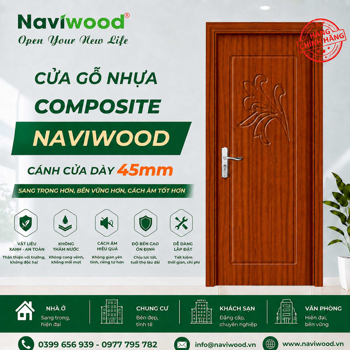 Cửa thông phòng gỗ nhựa composte NW91: sang trọng, hiện đại - Cửa gỗ nhựa Naviwood