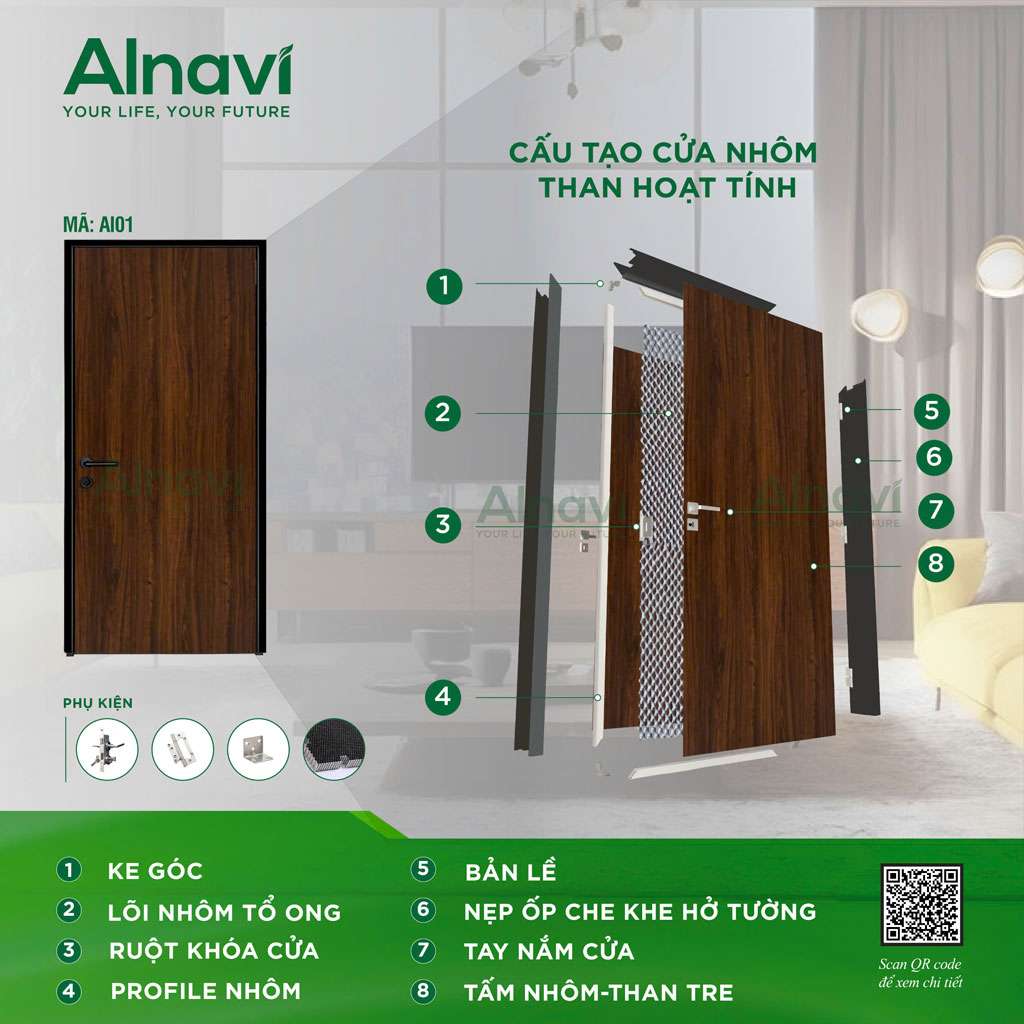 Cửa thông phòng nhôm tổ ong vân gỗ đẹp và tốt nhất hiện nay - Cửa gỗ nhựa Naviwood