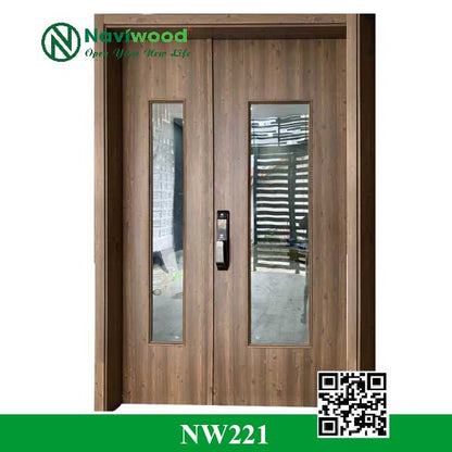 Cửa đi 2 cánh gỗ nhựa composite NW221 - Bán cửa gỗ nhựa Naviwood