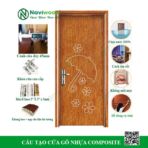Cửa gỗ nhựa composite NW61 - Bán cửa gỗ nhựa Naviwood