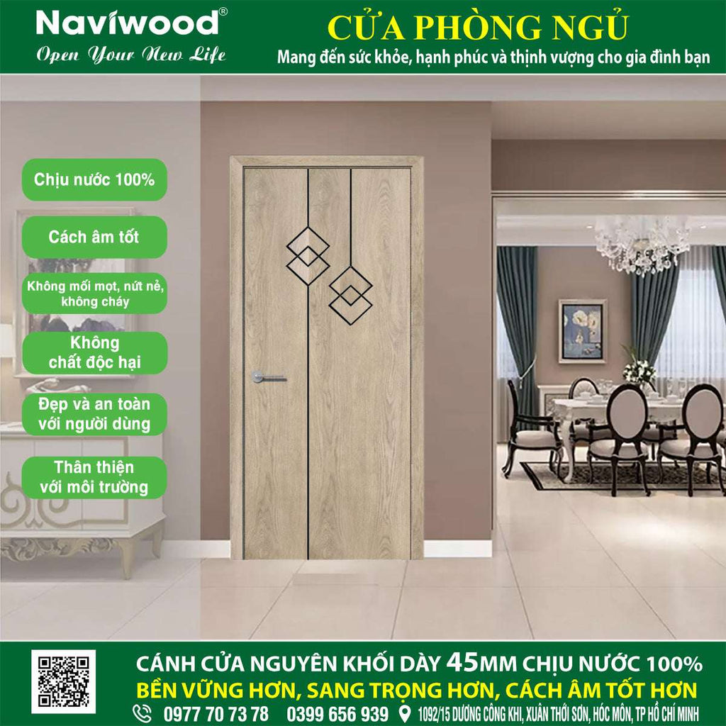 Cửa Phòng Ngủ Gỗ Nhựa Composite Naviwood NW55 - Yên Lặng Cho Giấc Ngủ Ngon - Cửa gỗ nhựa Naviwood