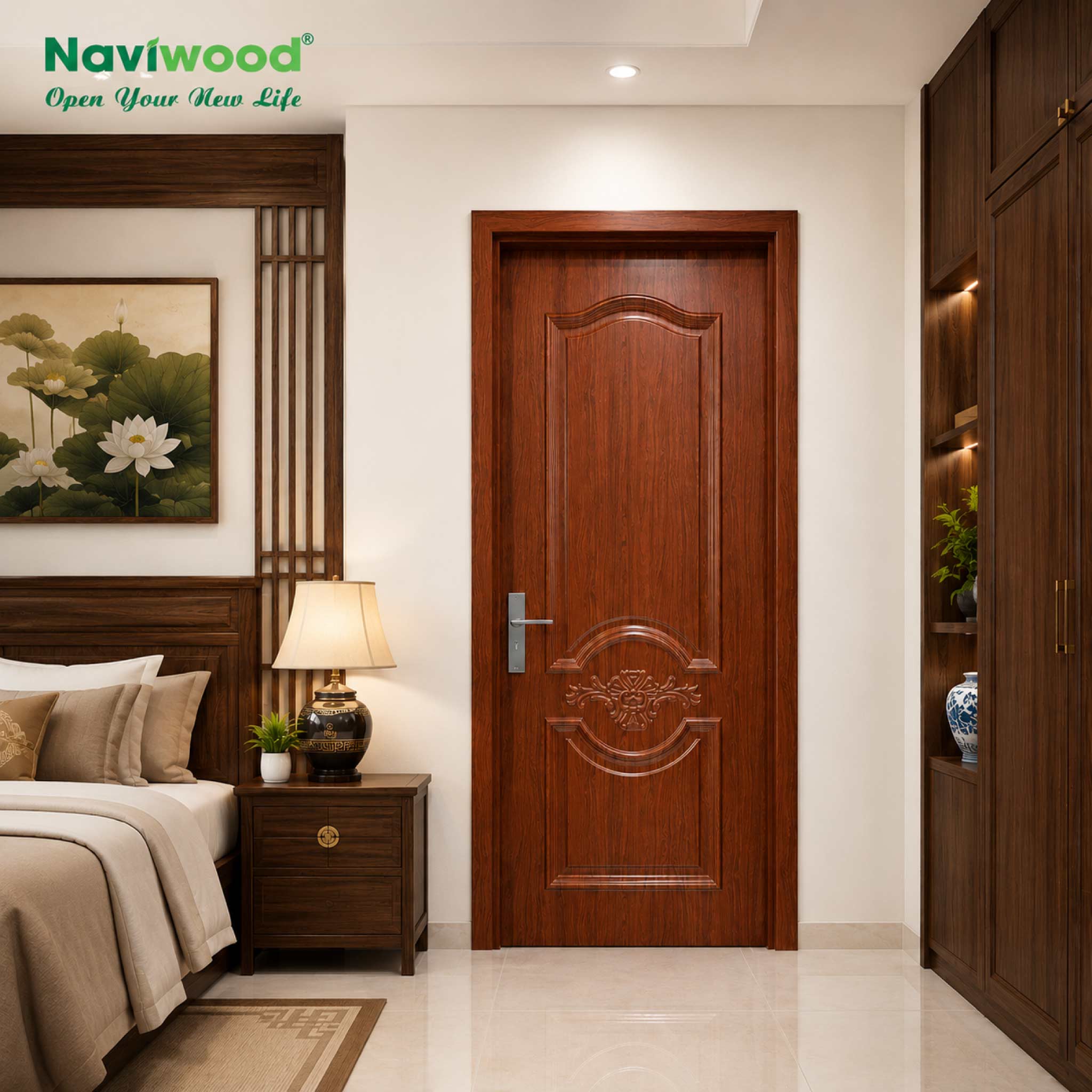Cửa phòng ngủ gỗ nhựa composite 3D đẹp và sang trọng - Cửa gỗ nhựa Naviwood
