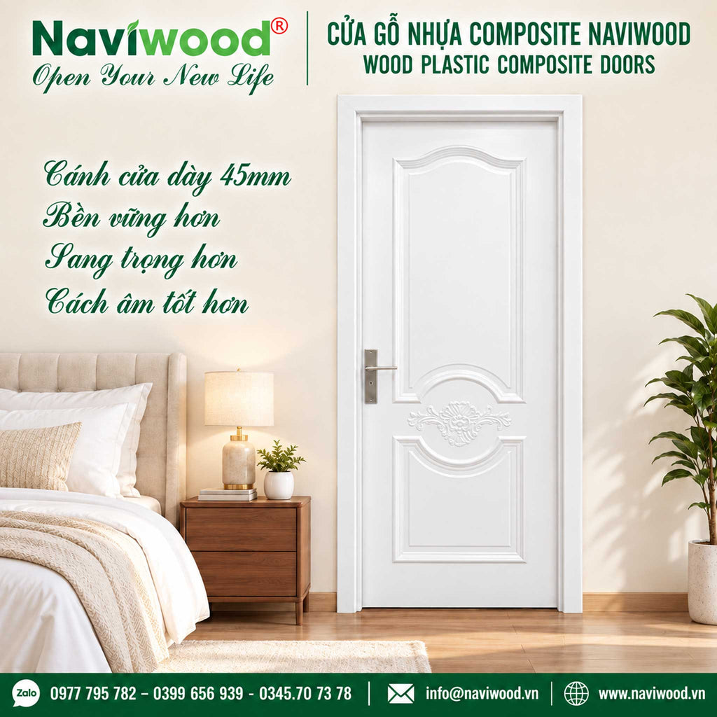 cửa gỗ nhựa composite naviwood 3D màu trắng