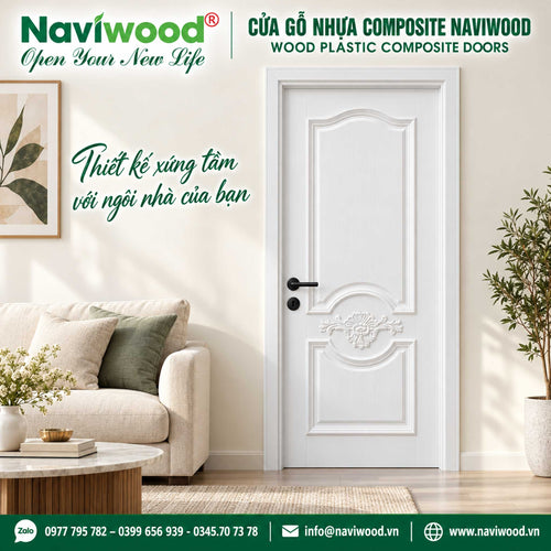 Cửa gỗ nhựa composite 3D màu trắng