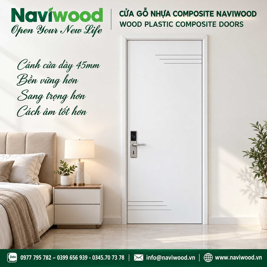 Cửa gỗ nhựa composite naviwood nw24  màu trắng
