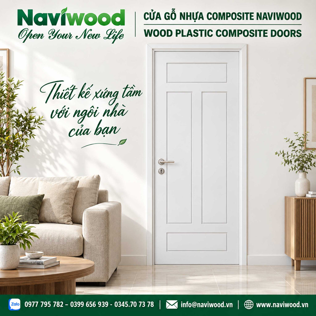 cửa gỗ nhựa composite Naviwood NW240 màu trắng