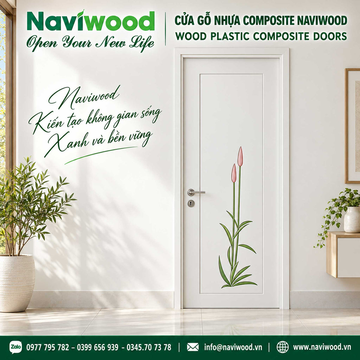 Cửa gỗ nhựa composite naviwood nw42 màu trắng xanh