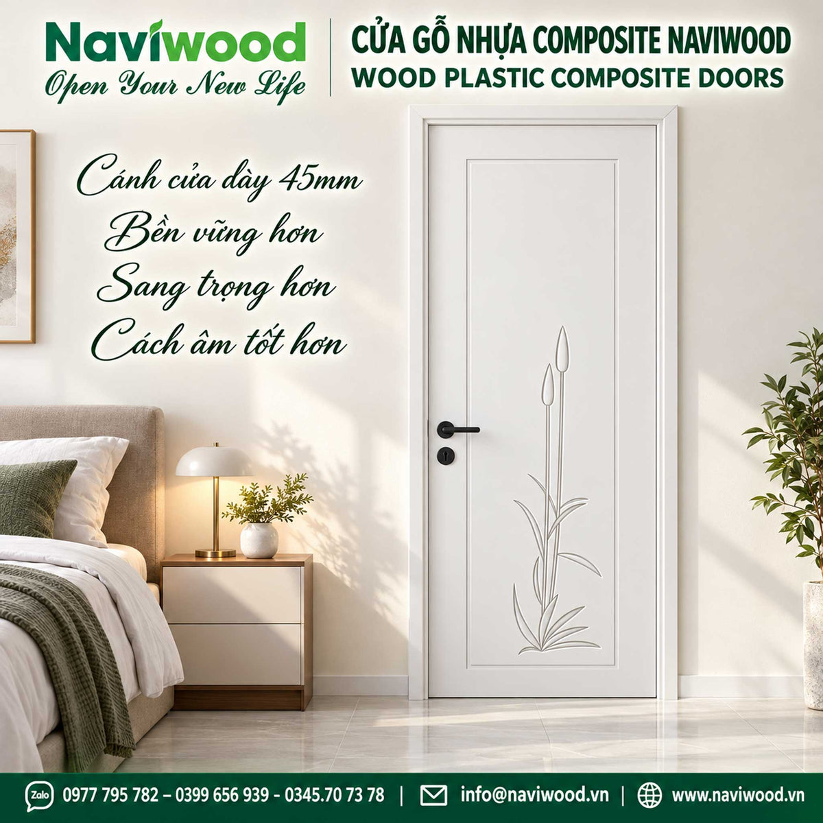 Cửa gỗ nhựa composite naviwood nw42 màu trắng