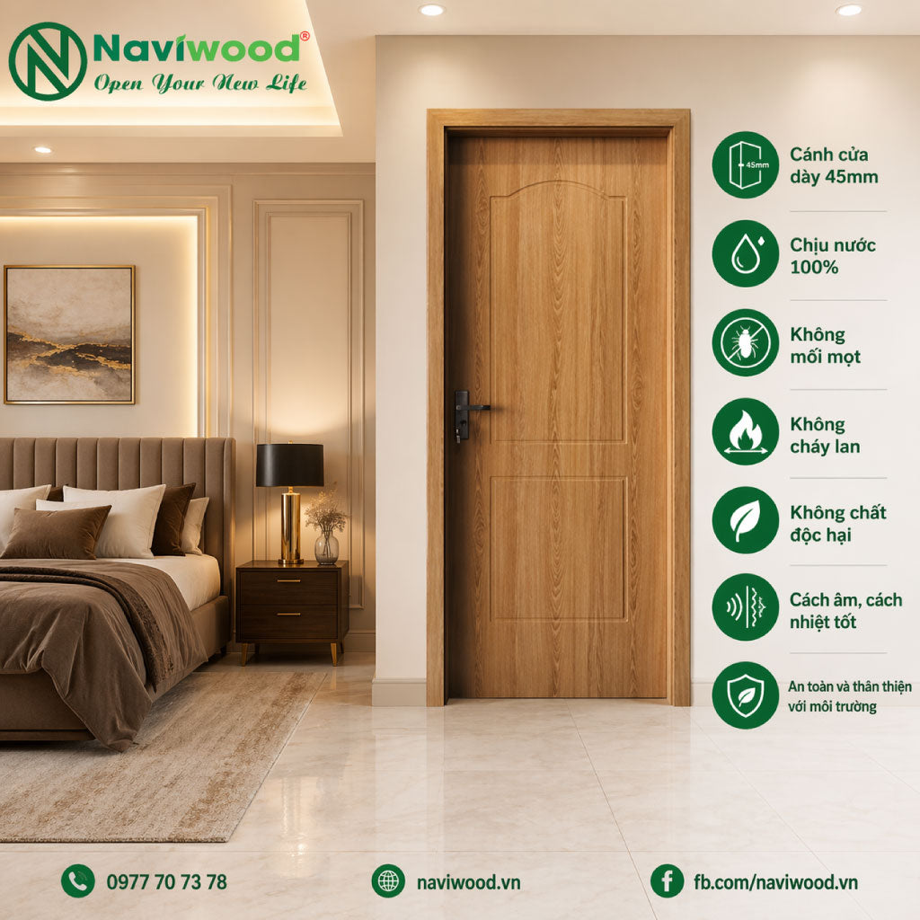 Cửa gỗ nhựa composite Naviwood NW132: sang trọng hơn, bền vững hơn, cách âm tốt hơn