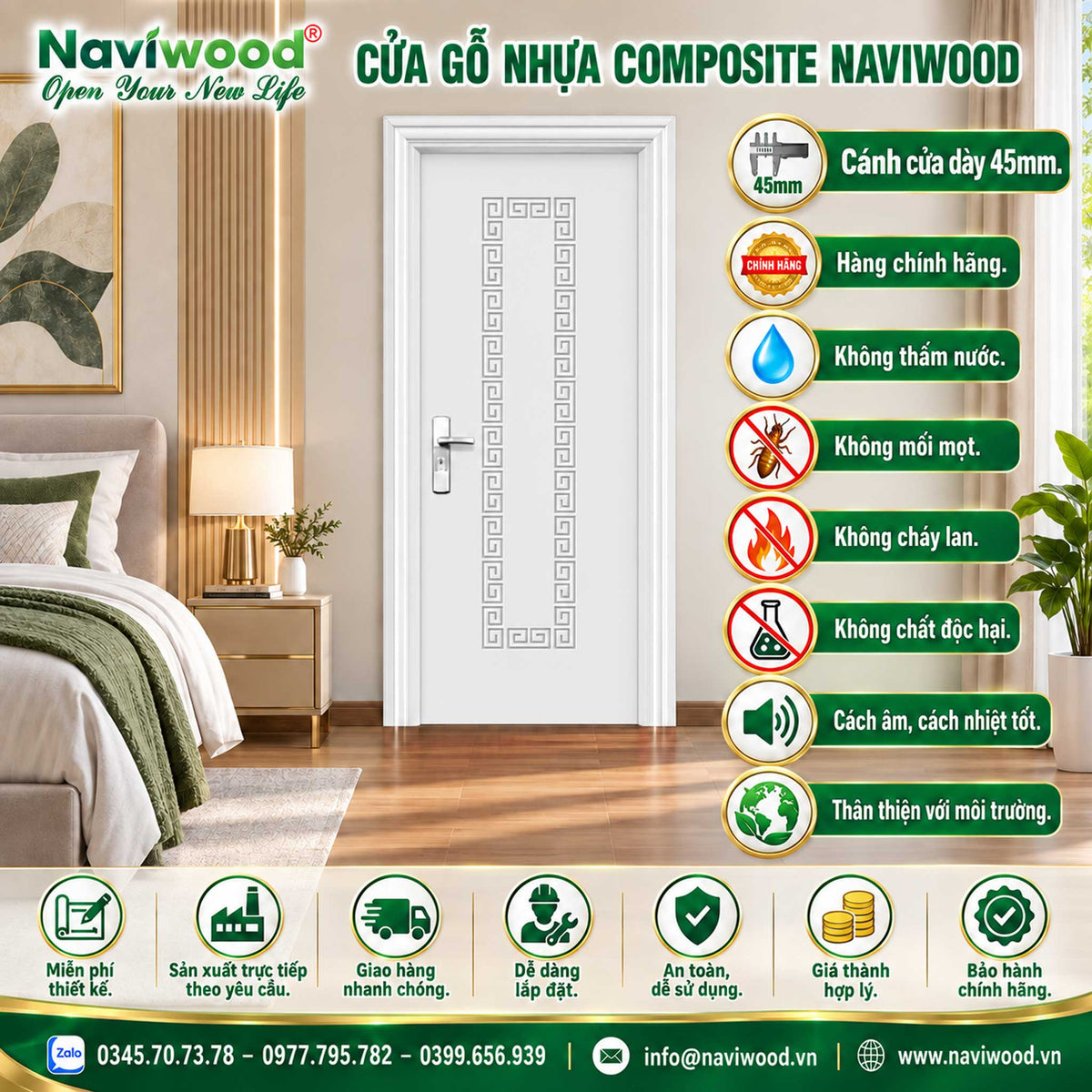 Cửa gỗ nhựa composite NW32 - Lựa Chọn Hoàn Hảo Cửa Phòng Ngủ - Cửa gỗ nhựa Naviwood