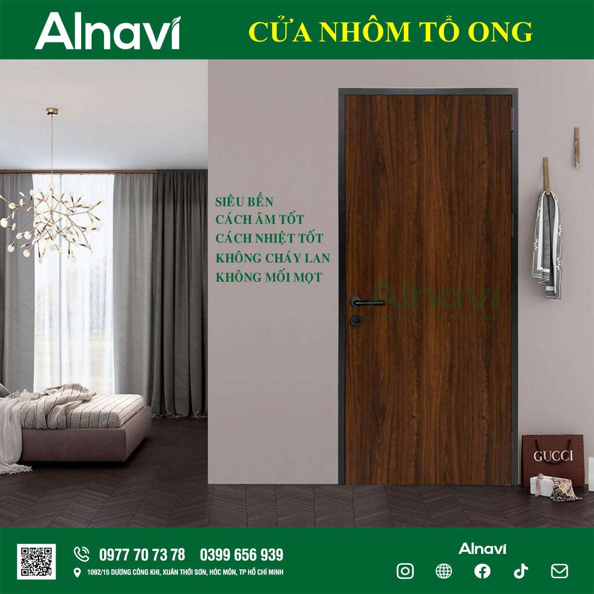 Cửa Phòng Ngủ Nhôm Tổ Ong Alnavi: Hiện Đại - Cửa gỗ nhựa Naviwood