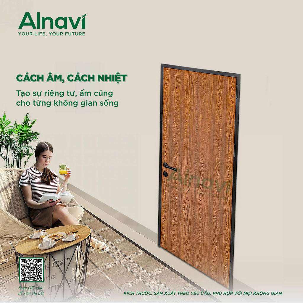 Cửa thông phòng nhôm tổ ong vân gỗ đẹp và tốt nhất hiện nay - Cửa gỗ nhựa Naviwood