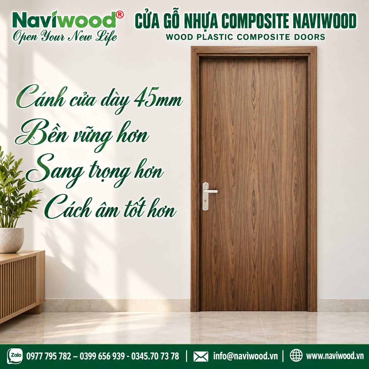 Cửa phòng ngủ đẹp gỗ nhựa composite Naviwood NW29