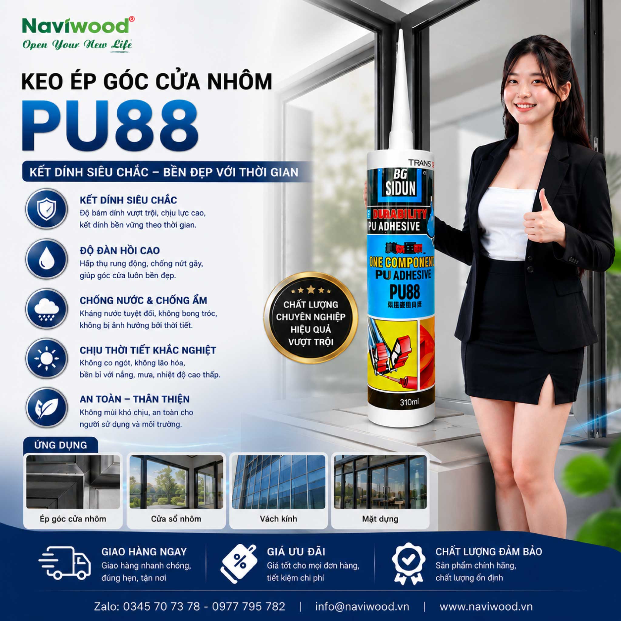 Keo Ép Góc PU88 Cao Cấp - Chống Nước Tuyệt Đối - Cửa gỗ nhựa Naviwood