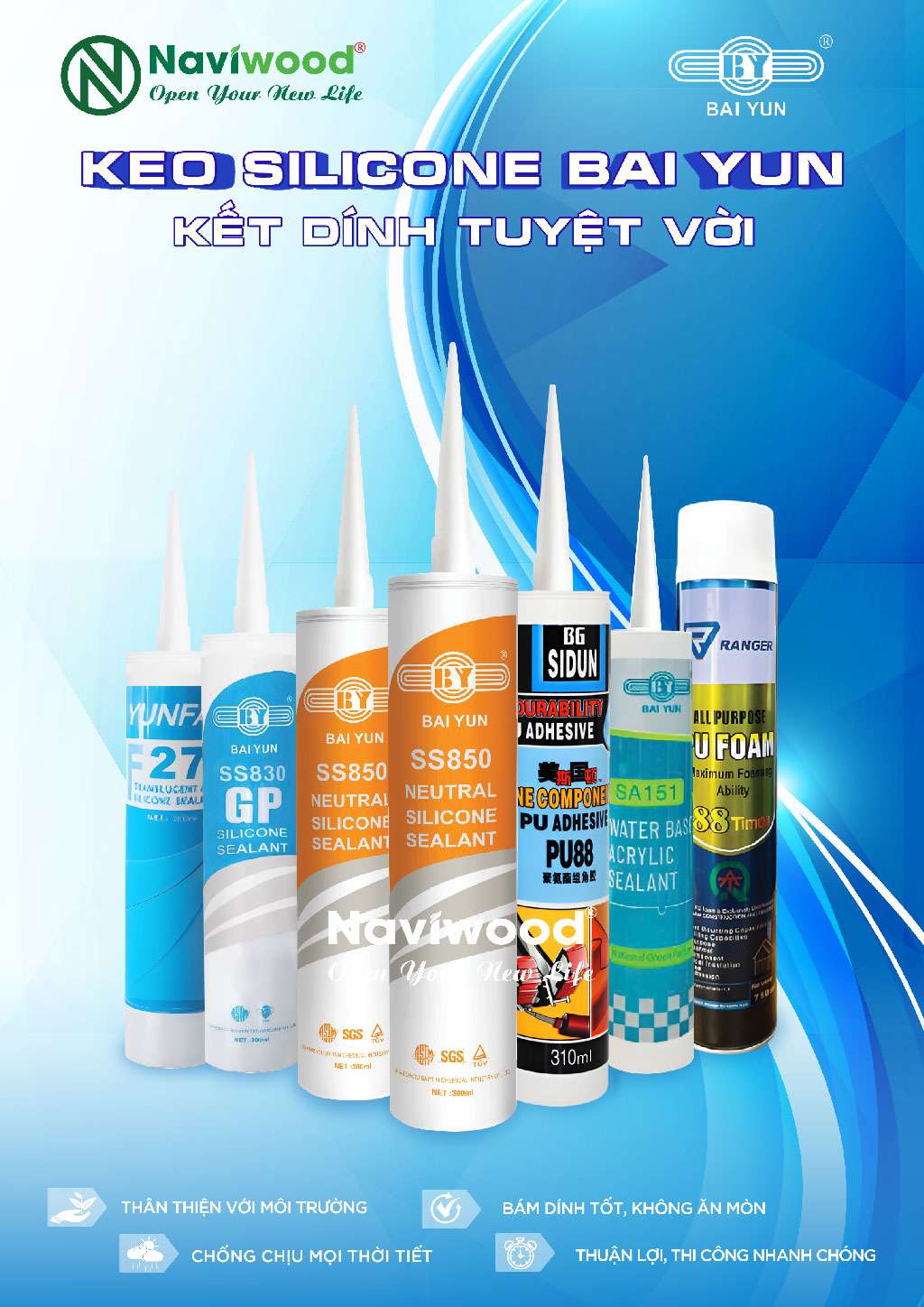 Keo Kết Cấu Mặt Dựng Nhôm Kính Silicone Baiyun SS621 - Cửa gỗ nhựa Naviwood