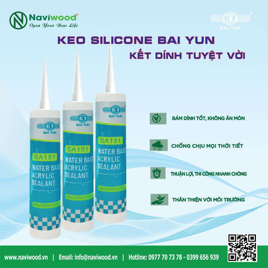 Keo Silicone Acrylic BAI YUN SA151: Khô nhanh, chống thấm - Cửa gỗ nhựa Naviwood