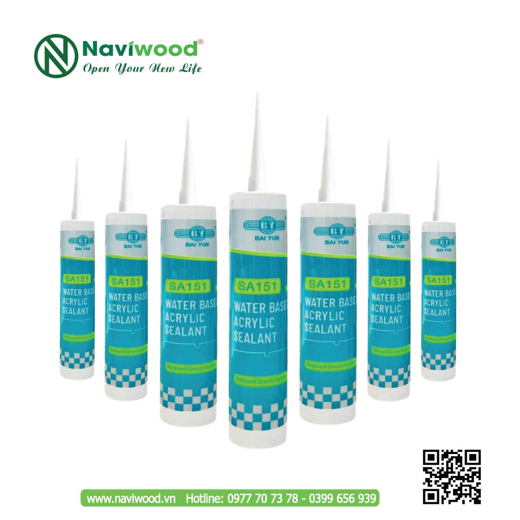 Keo Silicone Acrylic BAI YUN SA151: Khô nhanh, chống thấm - Cửa gỗ nhựa Naviwood
