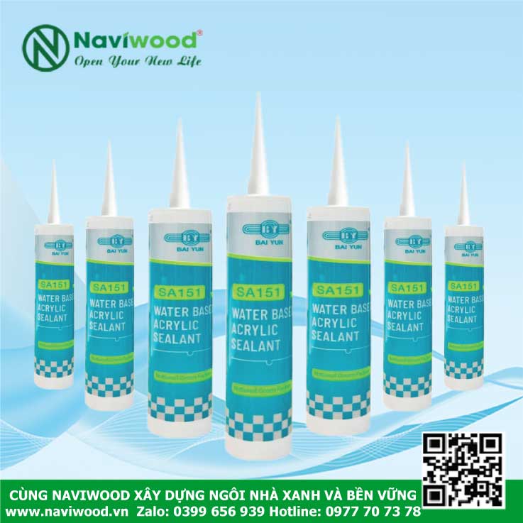 Keo Silicone Acrylic BAI YUN SA151: Khô nhanh, chống thấm - Cửa gỗ nhựa Naviwood