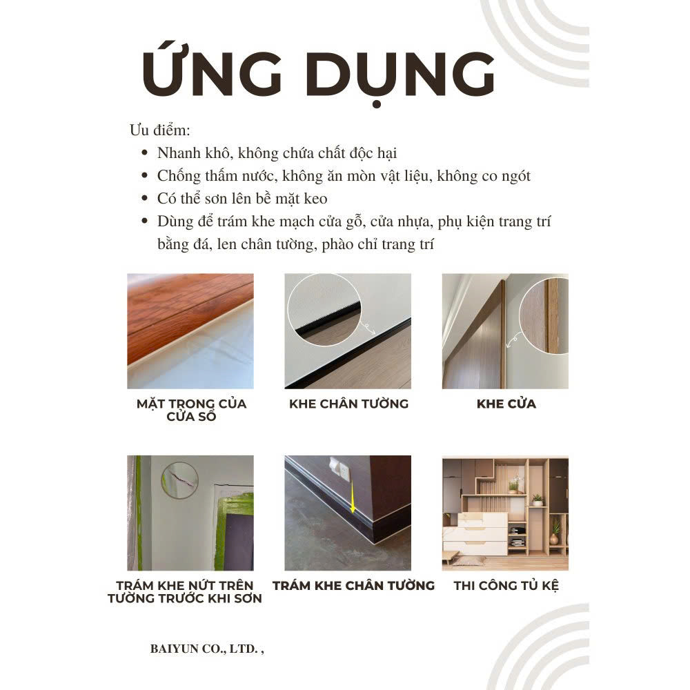 Keo Silicone Acrylic BAI YUN SA151: Khô nhanh, chống thấm - Cửa gỗ nhựa Naviwood