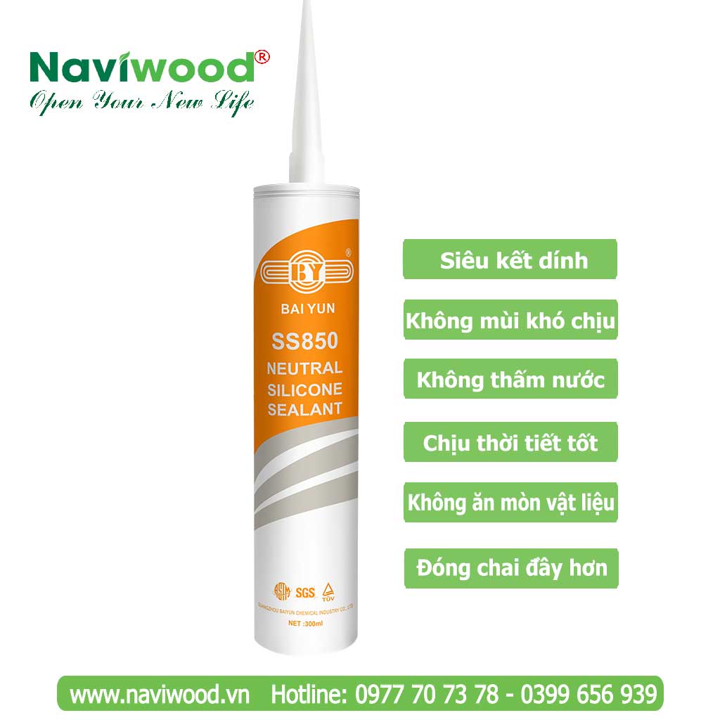 Keo Silicone Baiyun trung tính SS850: Sản phẩm cao cấp - Cửa gỗ nhựa Naviwood